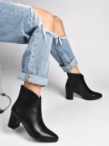 SHUZ TOUCH Women High Top Pointed Toe Block Heel Regular Boots