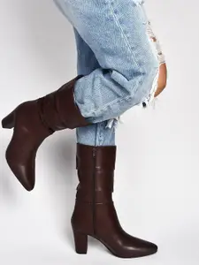 SHUZ TOUCH Women Scrunch Heeled High-Top Slouchy Boots