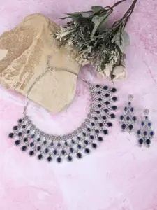 AURAA TRENDS Rhodium-Plated American Diamond Studded Necklace & Earrings