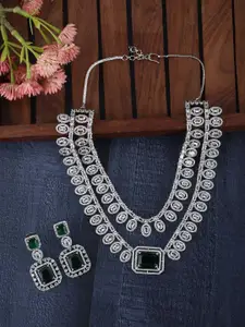 AURAA TRENDS Rhodium-Plated American Diamond Studded Necklace With Earrings