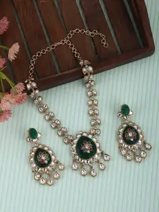 AURAA TRENDS 22KT Gold Plated Kundan Studded Necklace With Earrings