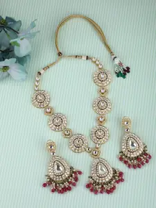 AURAA TRENDS Gold-Plated Kundan Studded Necklace & Earrings