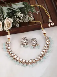 AURAA TRENDS Gold Plated Kundan Necklace & Earrings