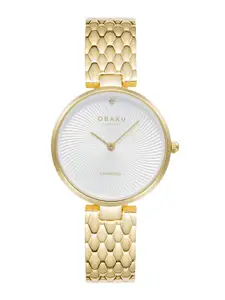 Obaku Brass Patterned Round Dial Stainless Steel Bracelet Style Straps Analogue Watch