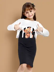 YK Girls Graphic Printed Shoulder Straps Cotton Sheath Dress With T-Shirt