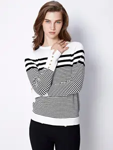 COVER STORY White Striped Long Sleeves Pullover