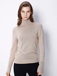 COVER STORY Beige Turtle Neck Long Sleeves Pullover