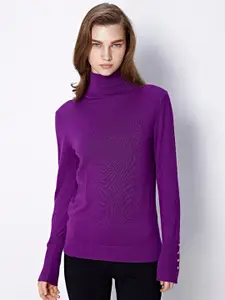 COVER STORY Purple Turtle Neck Ribbed Pullover
