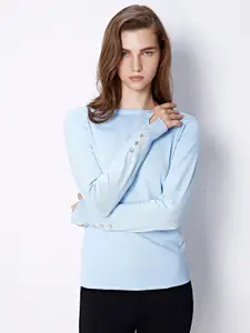 COVER STORY Blue Ribbed Pullover
