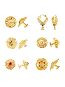 Vighnaharta Set Of 6 Gold Plated Floral Studs Earrings