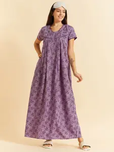 Sweet Dreams Purple Floral Printed Maxi Nightdress