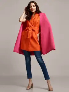 iki chic Pink & Orange Dual Color Tied Waist Oversized Layered Blazer