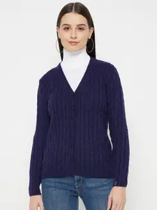 CREATIVE LINE Cable Knit V-Neck Long Sleeves Woollen Cardigan Sweater