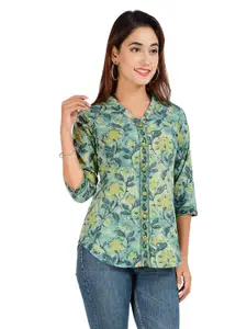 COTLAND FASHION Floral Printed Pure Cotton Shirt Style Top