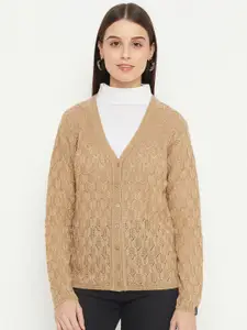 CREATIVE LINE Cable Knit V-Neck Long Sleeves Woollen Cardigan Sweater