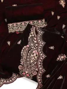 Meena Bazaar Ethnic Motifs Embroidered Sequined Velvet Unstitched Dress Material