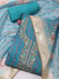 Meena Bazaar Floral Printed Zari Organza Unstitched Dress Material