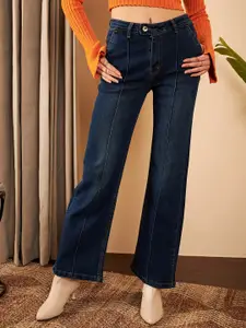 STREET 9 Women Navy Blue Straight Fit High-Rise Comfort Light Fade Jeans