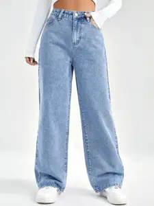 BROADSTAR Women Smart Wide Leg High-Rise Clean Look Cotton Jeans