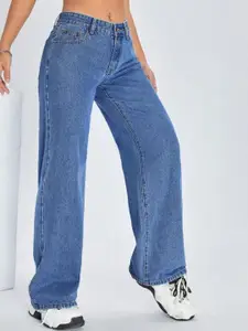 BROADSTAR Women Smart Wide Leg High-Rise Low Distress Jeans