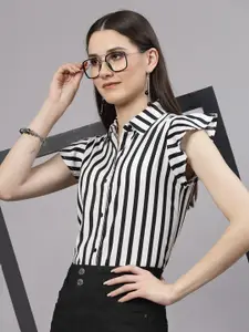 Style Quotient Black Smart Striped Formal Shirt
