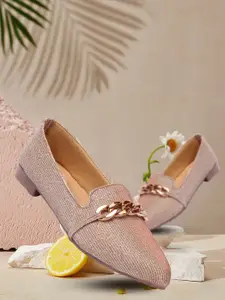 DressBerry Rose Gold-Toned Embellished Buckle Detail Ballerinas