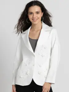 Shaye Embroidered Single-Breasted Notched Lapel Collar Satin Party Blazer
