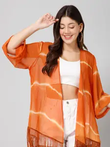 PURYS Striped Longline Open Front Shrug