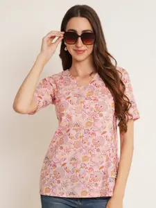 COTLAND FASHION Floral Printed Pure Cotton Regular Top