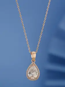 Carlton London Rose Gold-Plated CZ-Studded Teardrop Pendant with Chain
