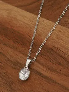 Carlton London Rhodium-Plated Oval Pendant with Chain