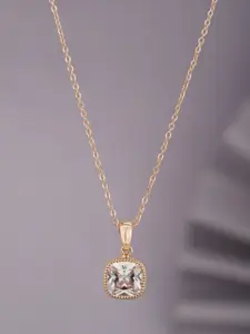 Carlton London Rose Gold-Plated CZ-Studded Square Pendant with Chain