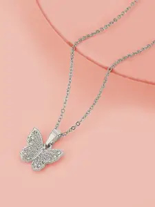 Carlton London Rhodium-Plated CZ-Studded Butterfly Pendant with Chain