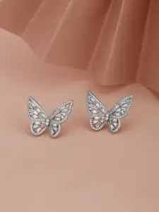 Carlton London Rhodium-Plated Butterfly Shaped CZ Stud Earrings