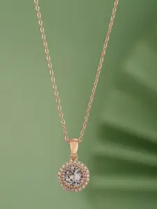 Carlton London Rose Gold-Plated CZ-Studded Circular Pendant with Chain