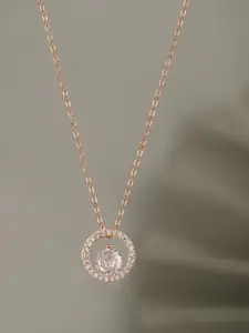 Carlton London Rose Gold-Plated CZ-Studded Circular Pendant with Chain