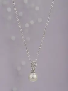 Carlton London Rhodium-Plated Pearls Pendant with Chain