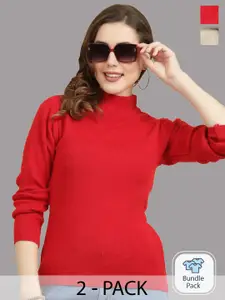 Clora Creation Packof 2 Ribbed High Neck Woollen Pullover