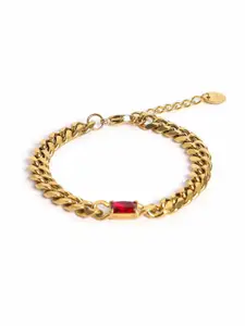 EL REGALO Men Stainless Steel Gold Plated Stone Studded Link Bracelet