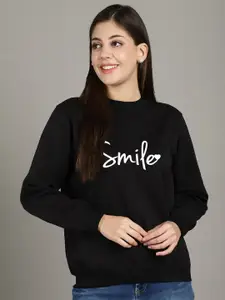 GRACIT Typography Printed Fleece Pullover Sweatshirt