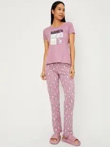 max Typography Printed Pure Cotton T-shirt With Lounge Pant