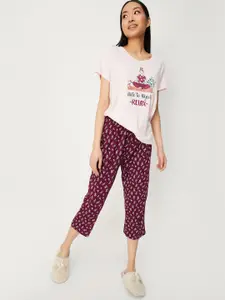 max Typography Printed Pure Cotton T-shirt With Capris