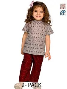 Tiny Bunnies Girls Pack Of 2 Printed Pure Cotton Top with Trousers