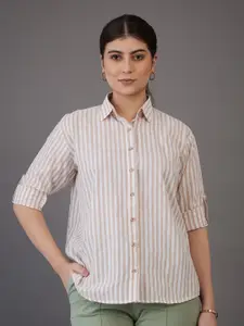 SASSAFRAS worklyf Vertical Stripes Spread Collar Long Sleeves Formal Shirt