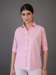 SASSAFRAS worklyf Vertical Striped Roll-Up Sleeves Casual Shirt