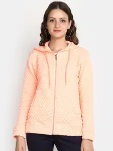 V-Mart Self Design Hooded Cotton Front-Open Sweatshirt
