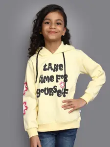 V-Mart Girls Typography Printed Hooded Cotton Fleece Pullover Sweatshirt