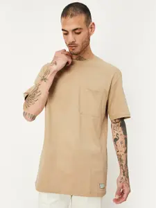 max Round Neck Short Sleeves Pockets Cotton Regular T-shirt
