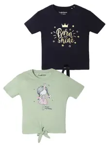 UrbanMark Girls Pack Of 2 Printed Pure Cotton T-shirts