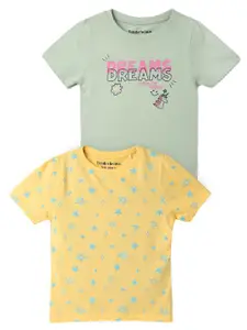 UrbanMark Girls Pack Of 2 Printed Pure Cotton T-shirts